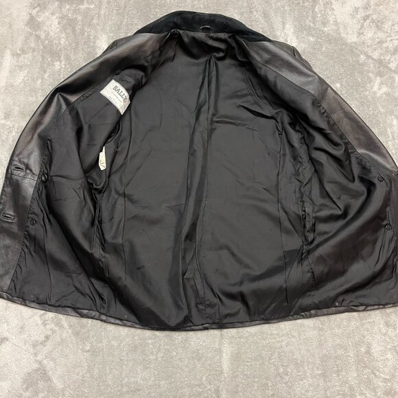 Vintage Bally Of Switzerland Women's 2 Button Black Leather Jacket Coat Size 36 - Picture 6 of 11